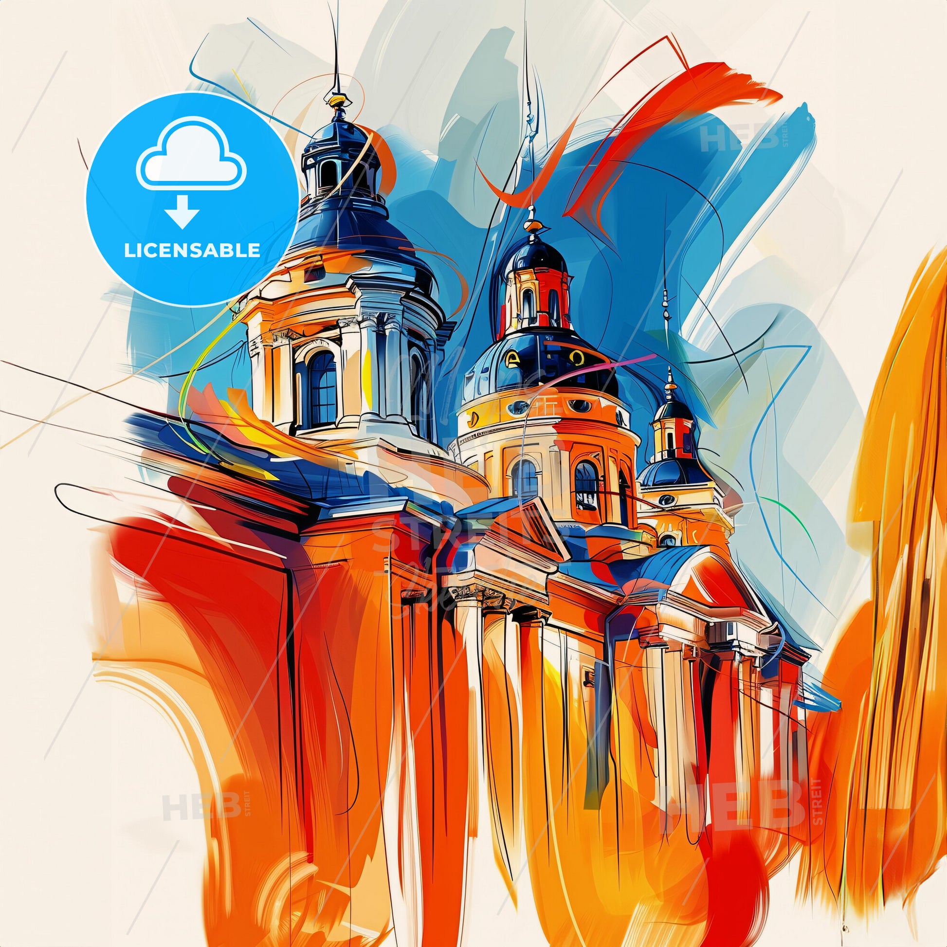 Vibrant Дніпро, Ukraine - A Painting Of A Building With Blue And Orange Colors