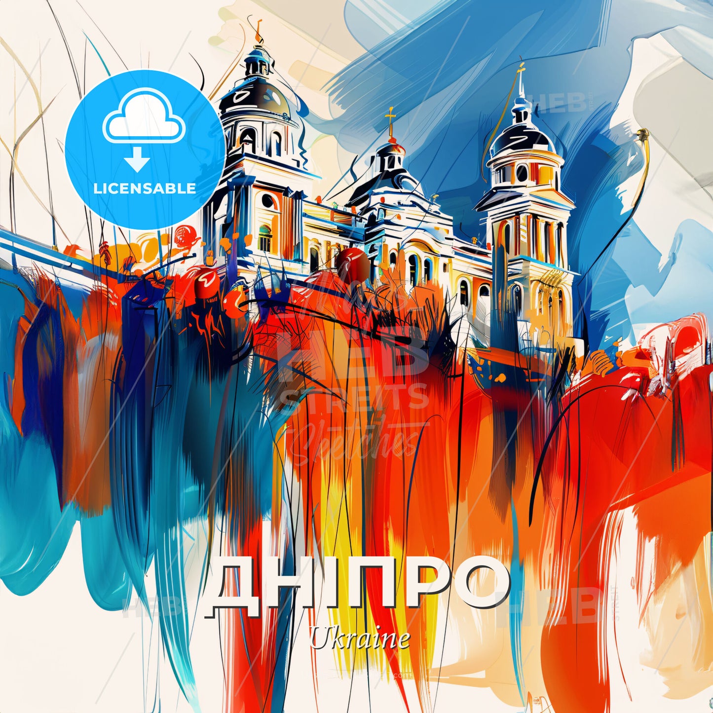 Vibrant Дніпро, Ukraine - A Painting Of A Building With Colorful Paint - Square format print template