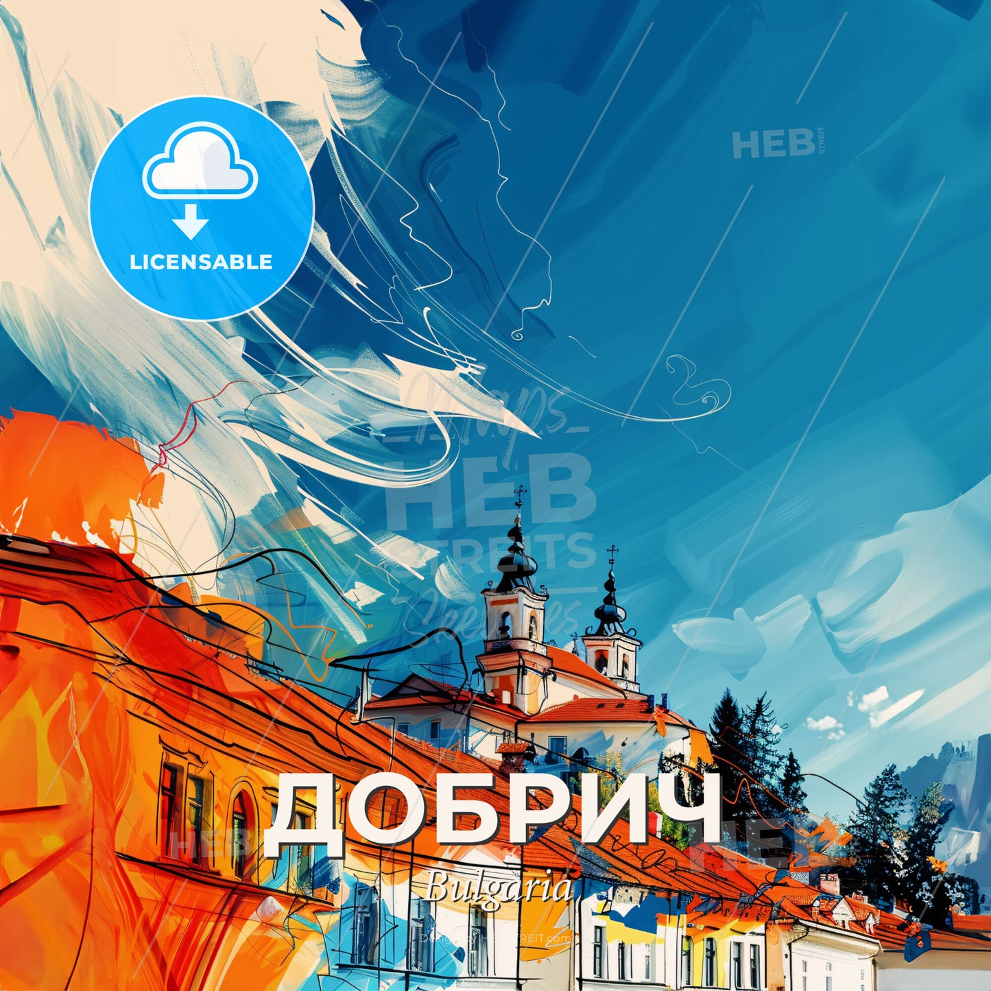 Vibrant Добрич, Bulgaria - A Colorful Buildings With A Blue Sky - Square format print template