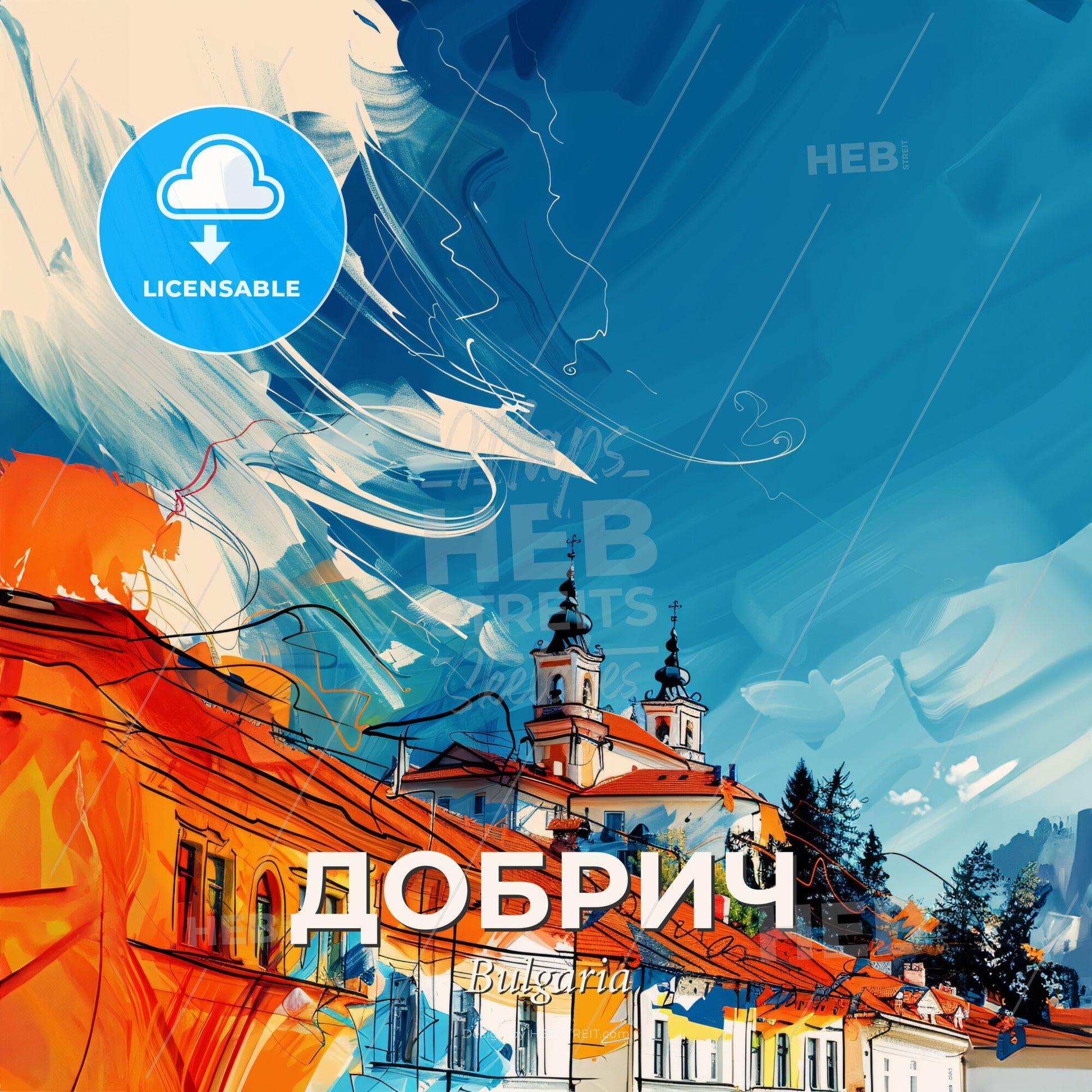Vibrant Добрич, Bulgaria - A Colorful Buildings With A Blue Sky - Square format print template