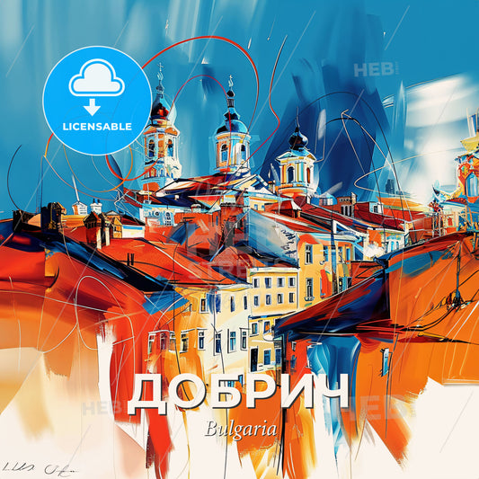 Vibrant Добрич, Bulgaria - A Painting Of A City - Square format print template