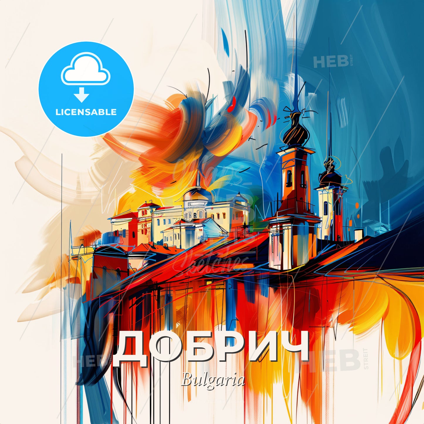 Vibrant Добрич, Bulgaria - A Painting Of A City - Square format print template