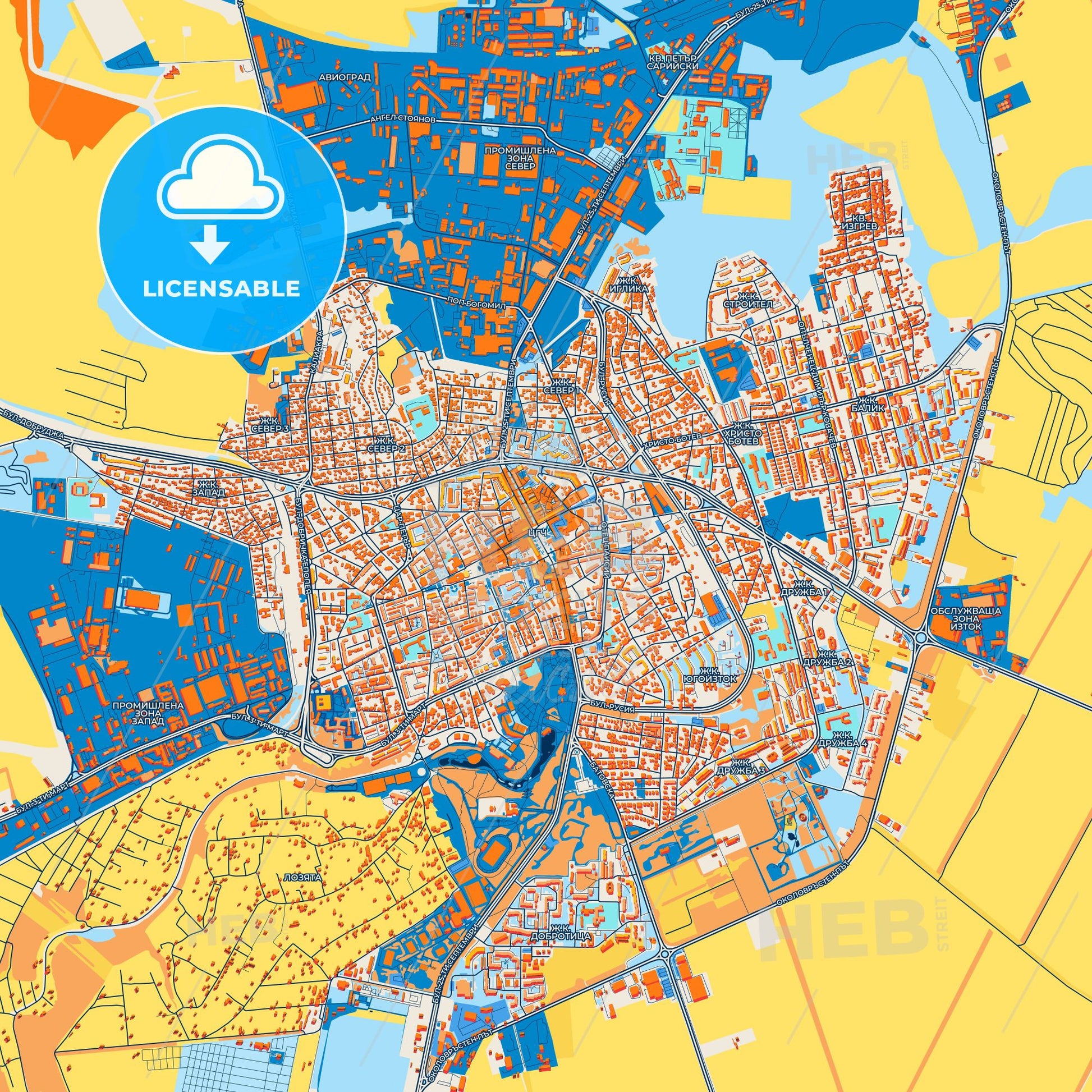 Colorful Dobrich Street Map with Labels and Buildings