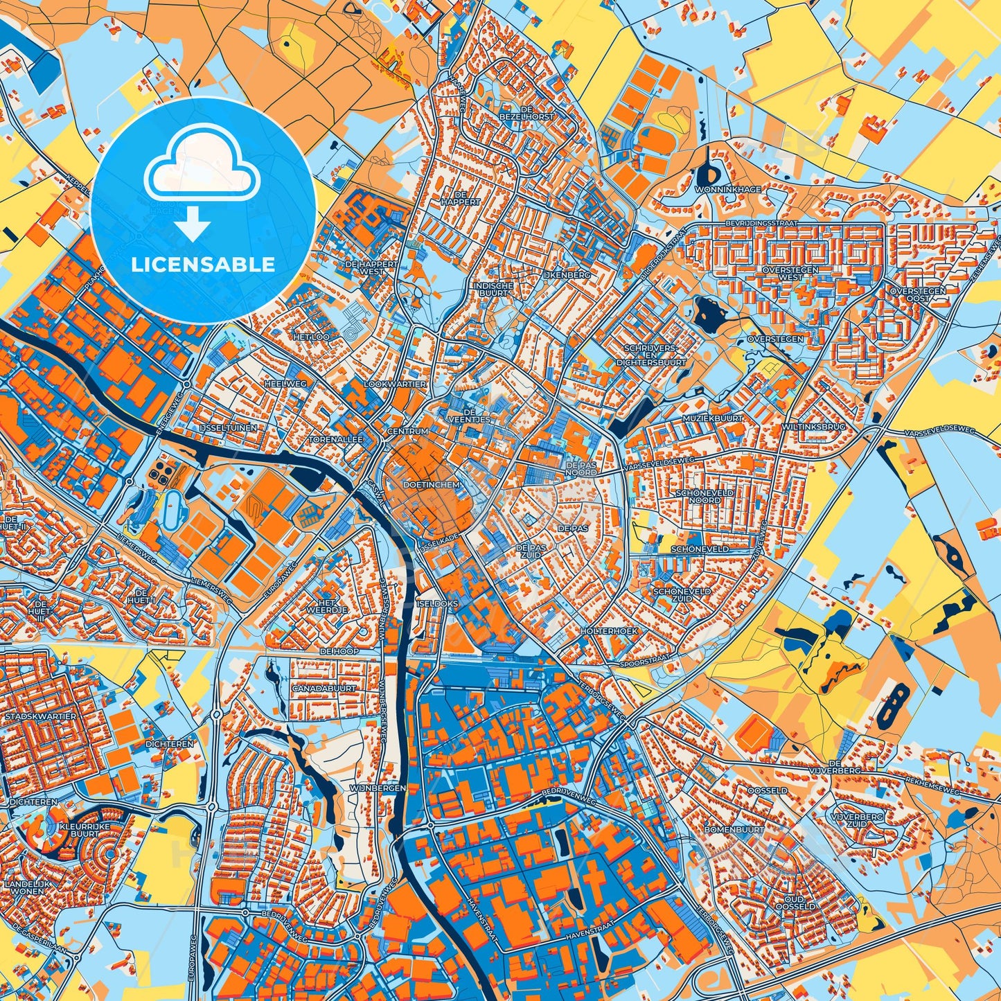 Colorful Doetinchem Street Map with Labels and Buildings