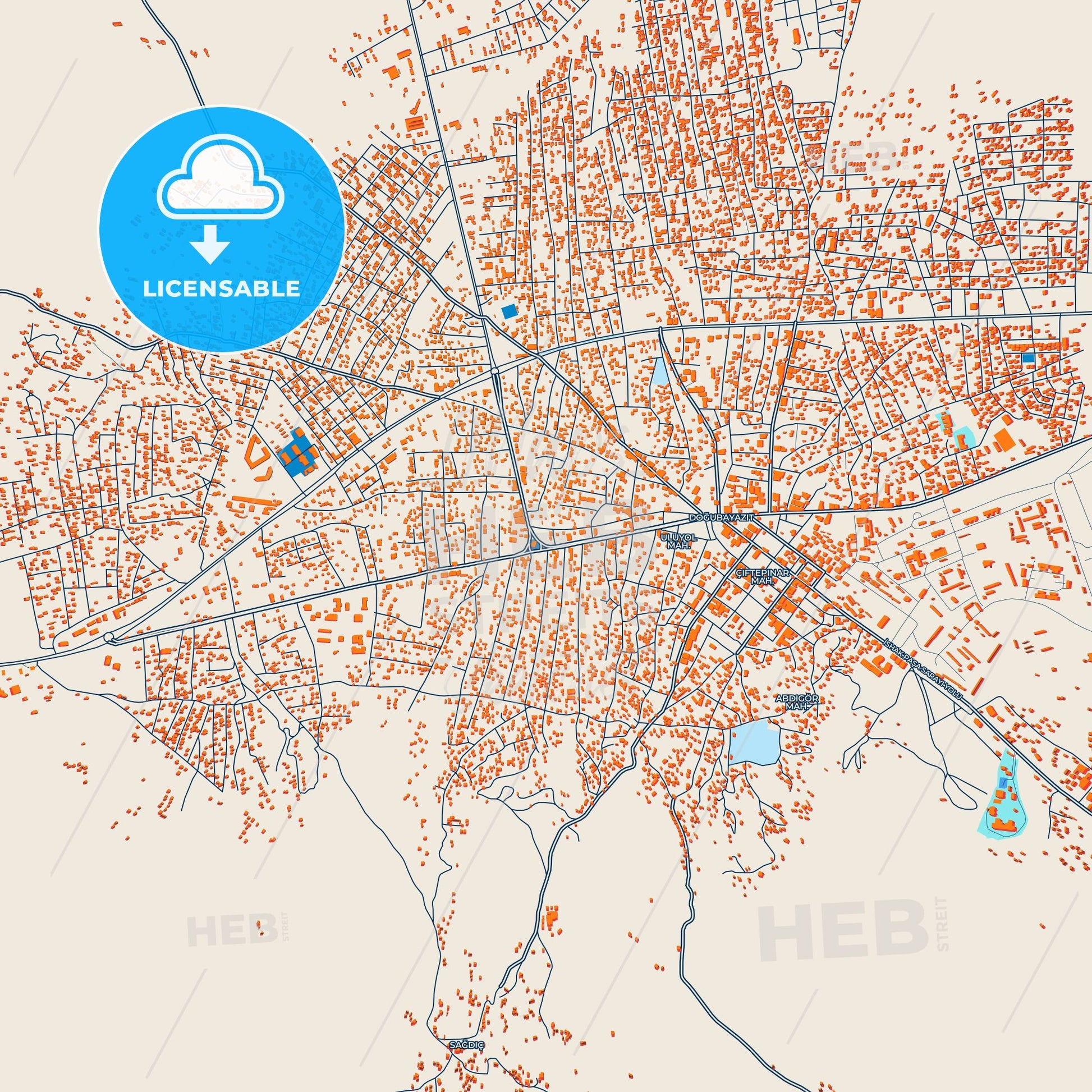 Colorful Doğubayazıt Street Map with Labels and Buildings