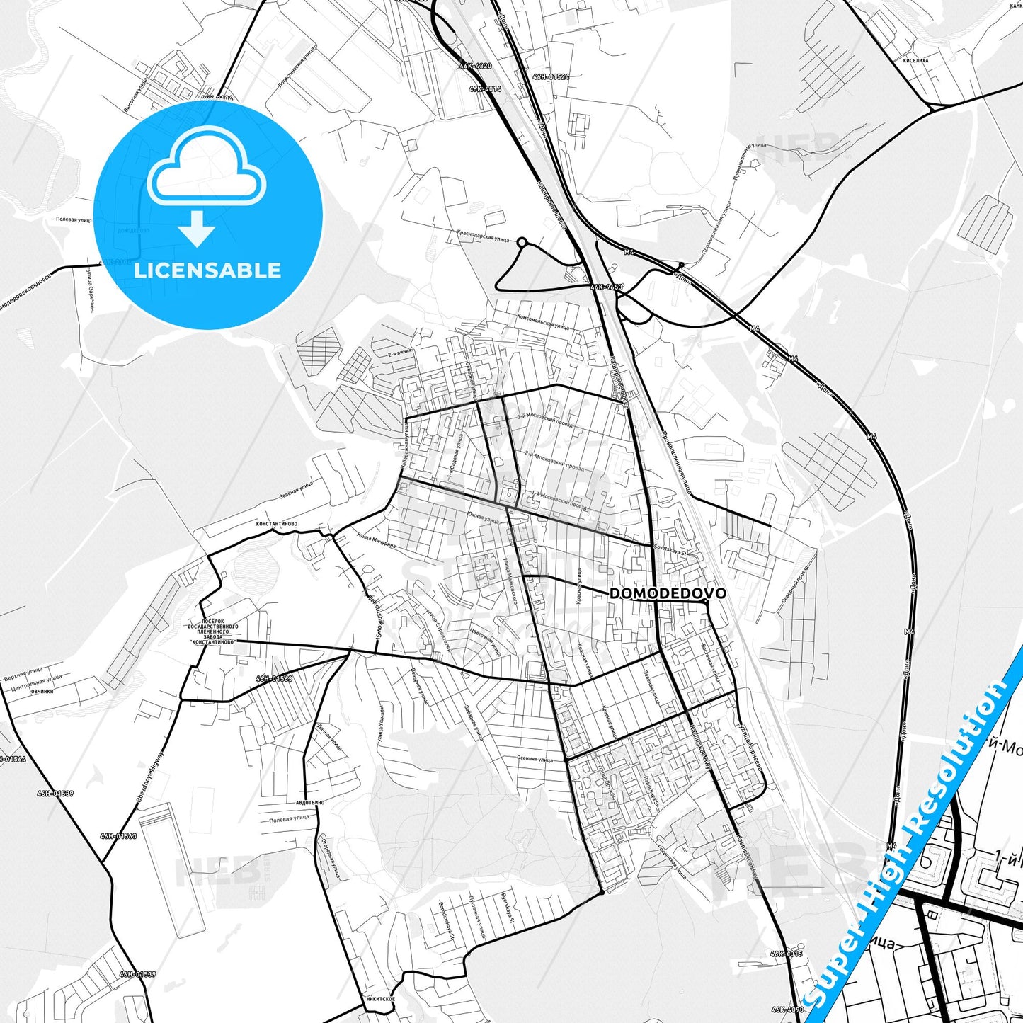 Domodedovo, Russia Light Map with Street Names, City Names, and Districts