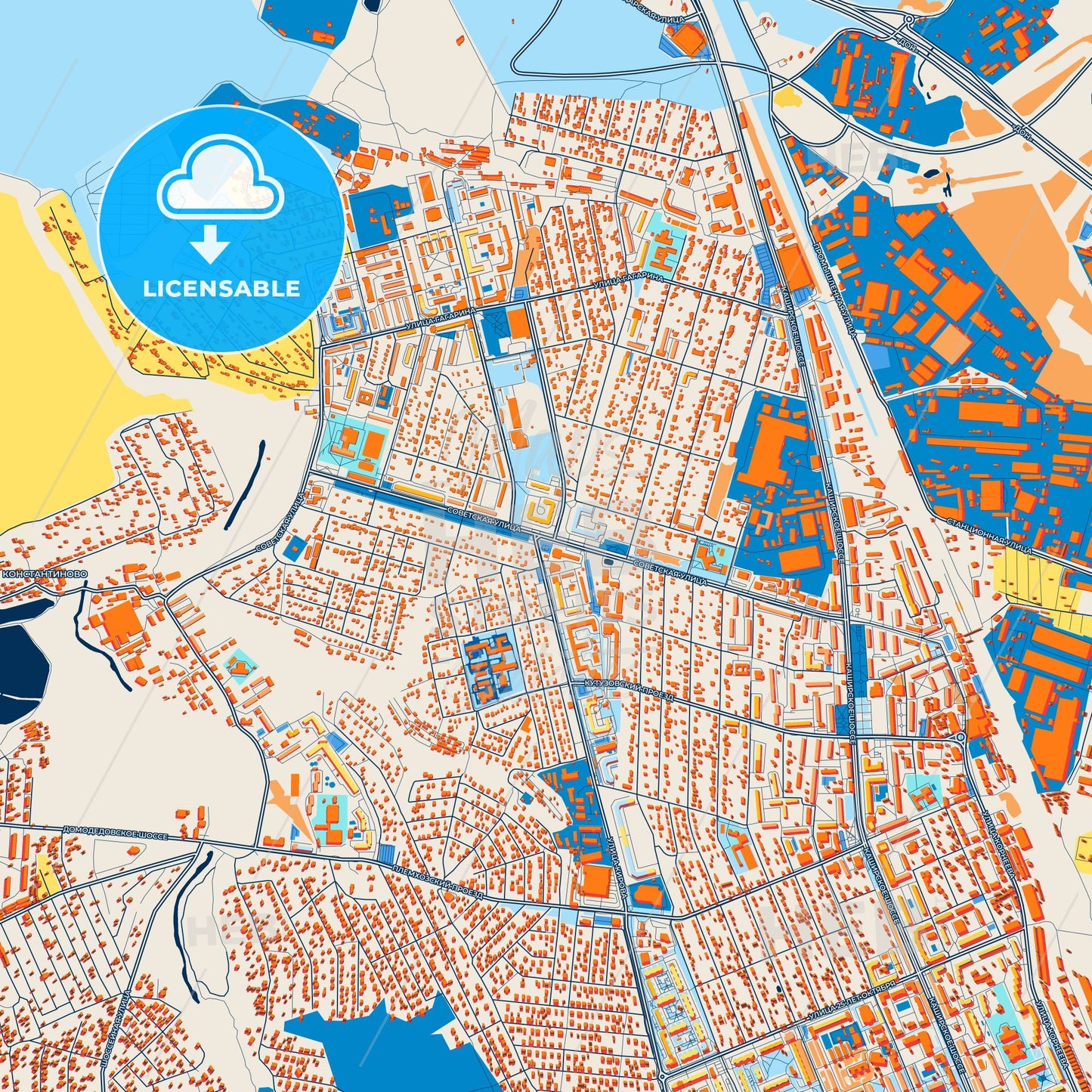 Colorful Domodedovo Street Map with Labels and Buildings
