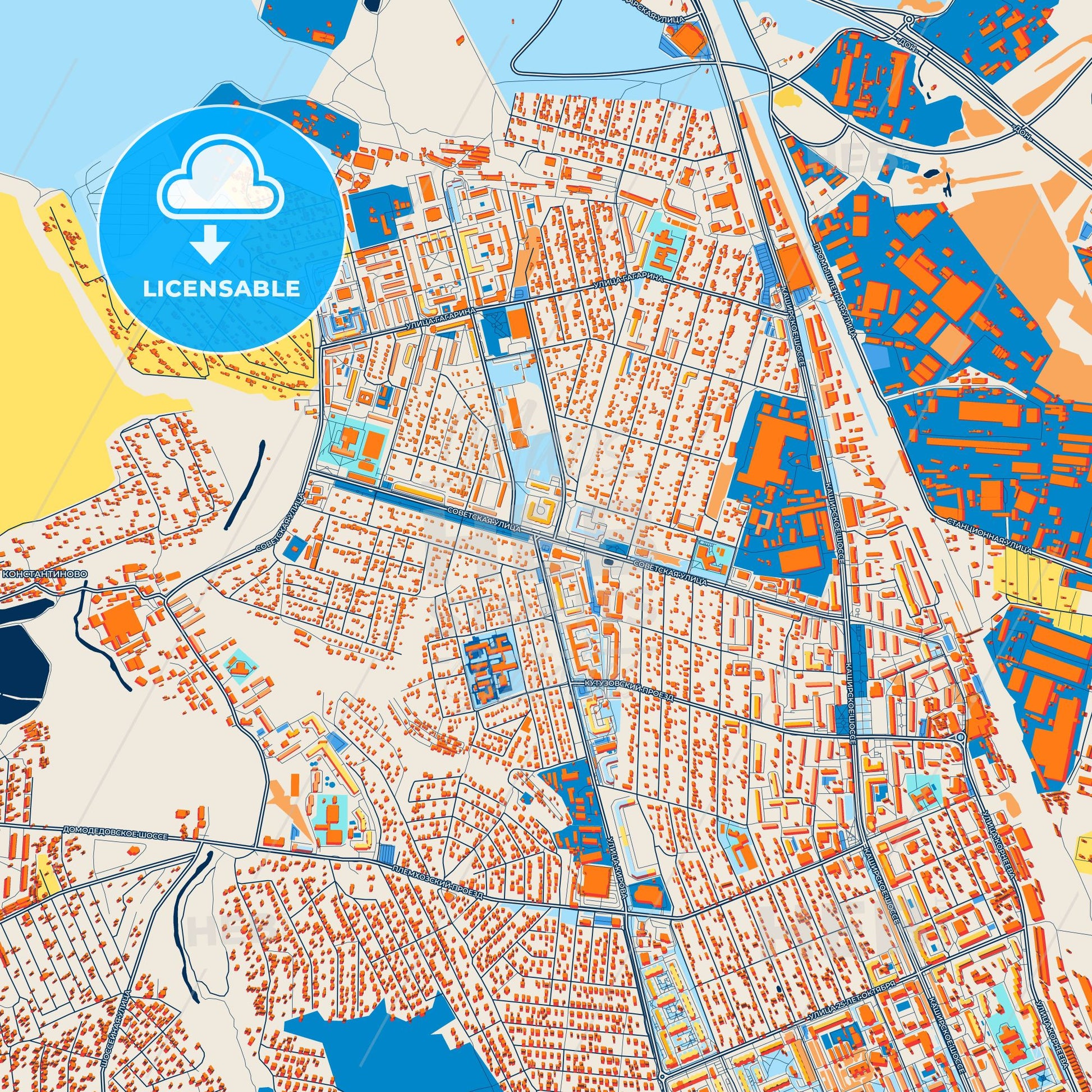 Colorful Domodedovo Street Map with Labels and Buildings