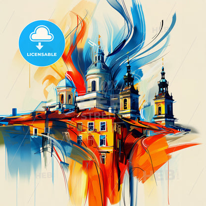 Vibrant Doncaster, England - A Painting Of A Building With Towers And A Colorful Background