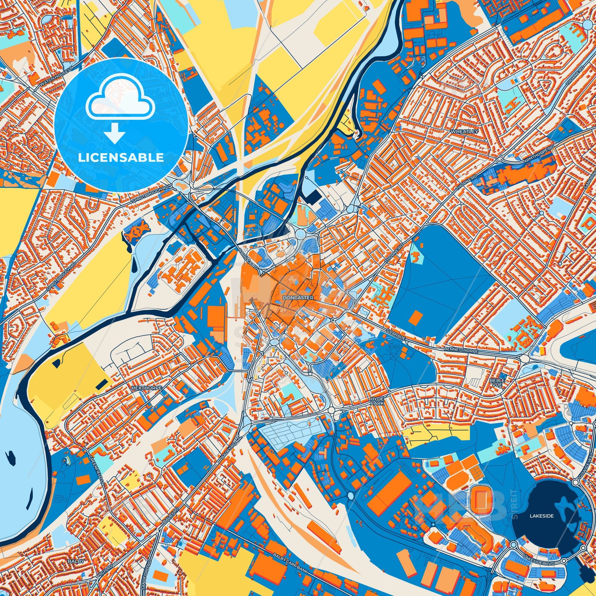 Colorful Doncaster Street Map with Labels and Buildings