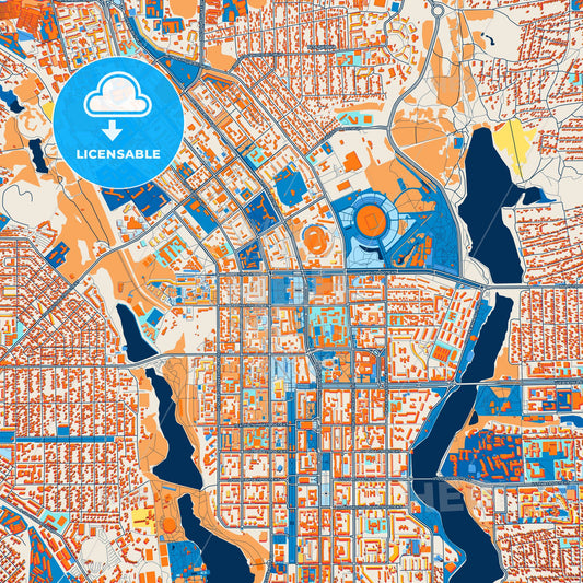 Colorful Donetsk Street Map with Labels and Buildings