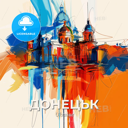Vibrant Донецьк, Ukraine - A Painting Of A Building - Square format print template