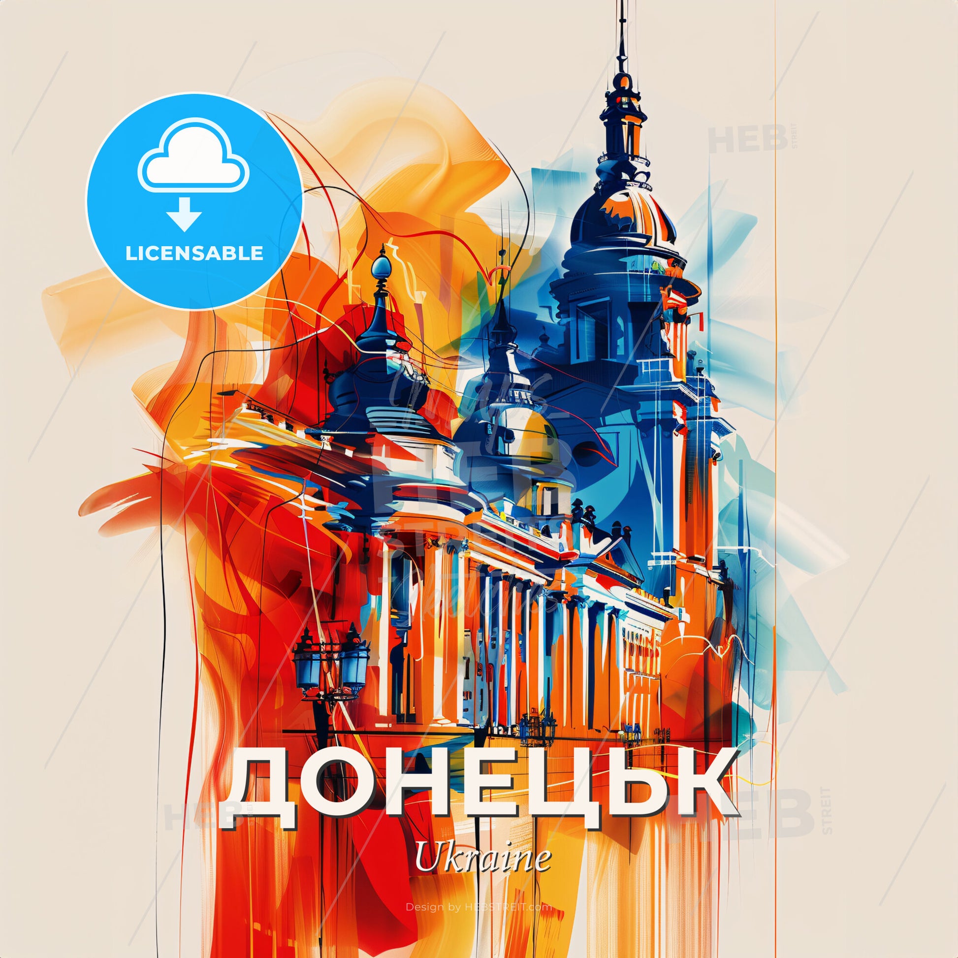 Vibrant Донецьк, Ukraine - A Painting Of A Building - Square format print template