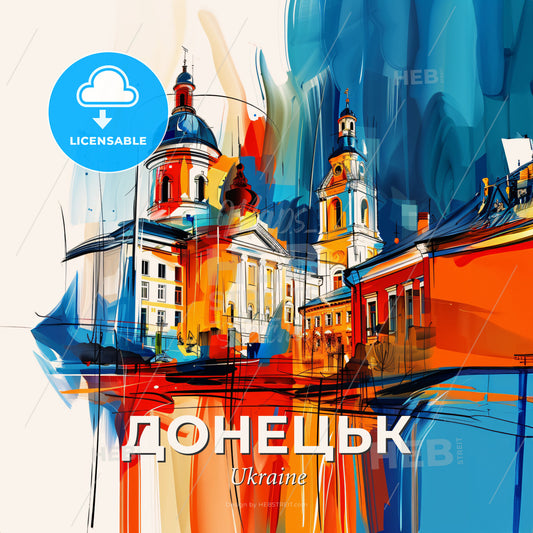 Vibrant Донецьк, Ukraine - A Colorful Painting Of A Building - Square format print template
