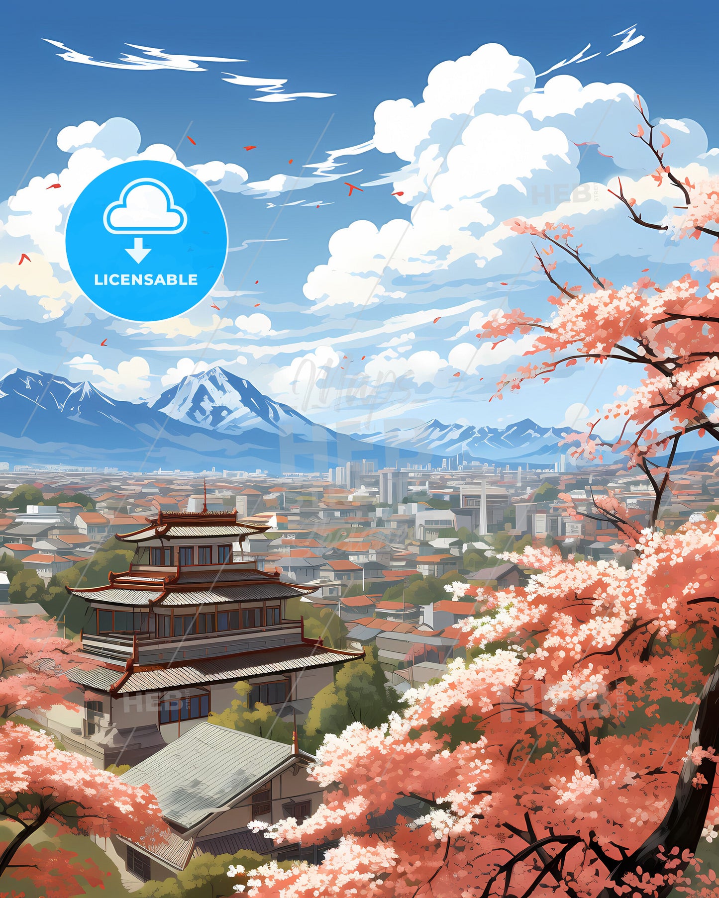 Dongguan Skyline Cityscape Painting China Pagoda Mountains Art Vibrant