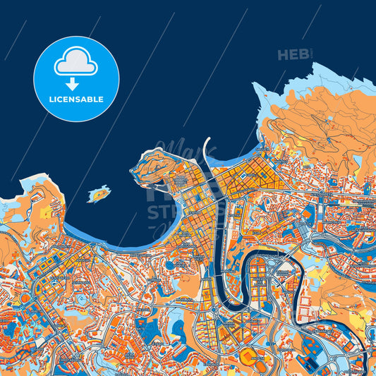 Colorful Donostia / San Sebastián Street Map with Labels and Buildings