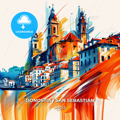 Vibrant Donostia / San Sebastián, Spain - A Painting Of A City - Square format print template