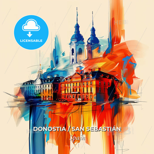 Vibrant Donostia / San Sebastián, Spain - A Painting Of A Building - Square format print template