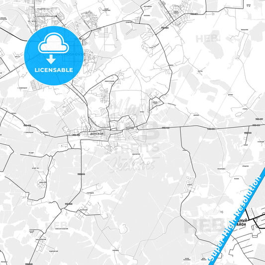 Donskoy, Russia light map with streetnames, citynames and districts