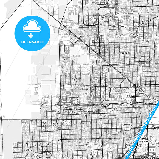 Doral, Florida light map with streetnames, citynames and districts