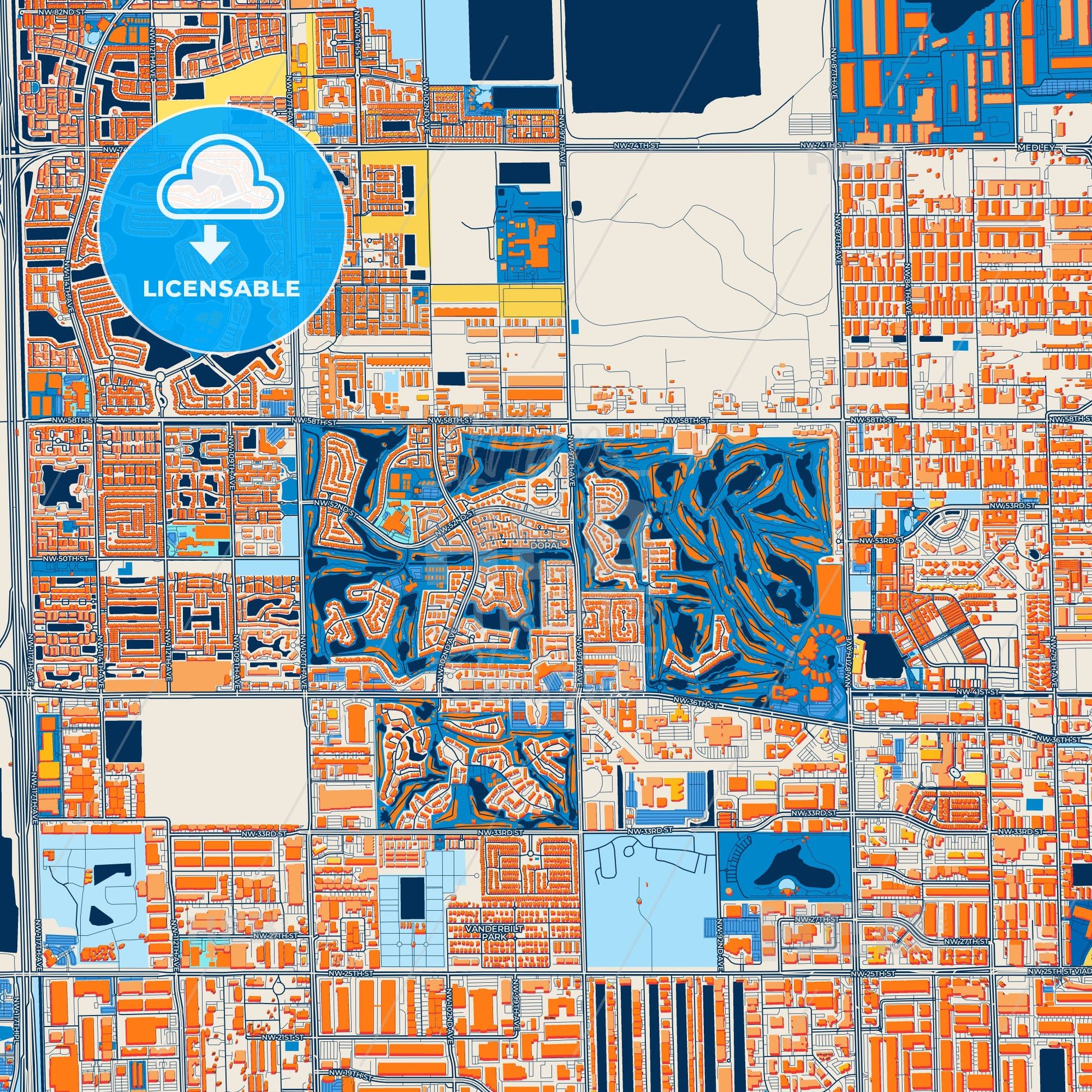 Colorful Doral Street Map with Labels and Buildings