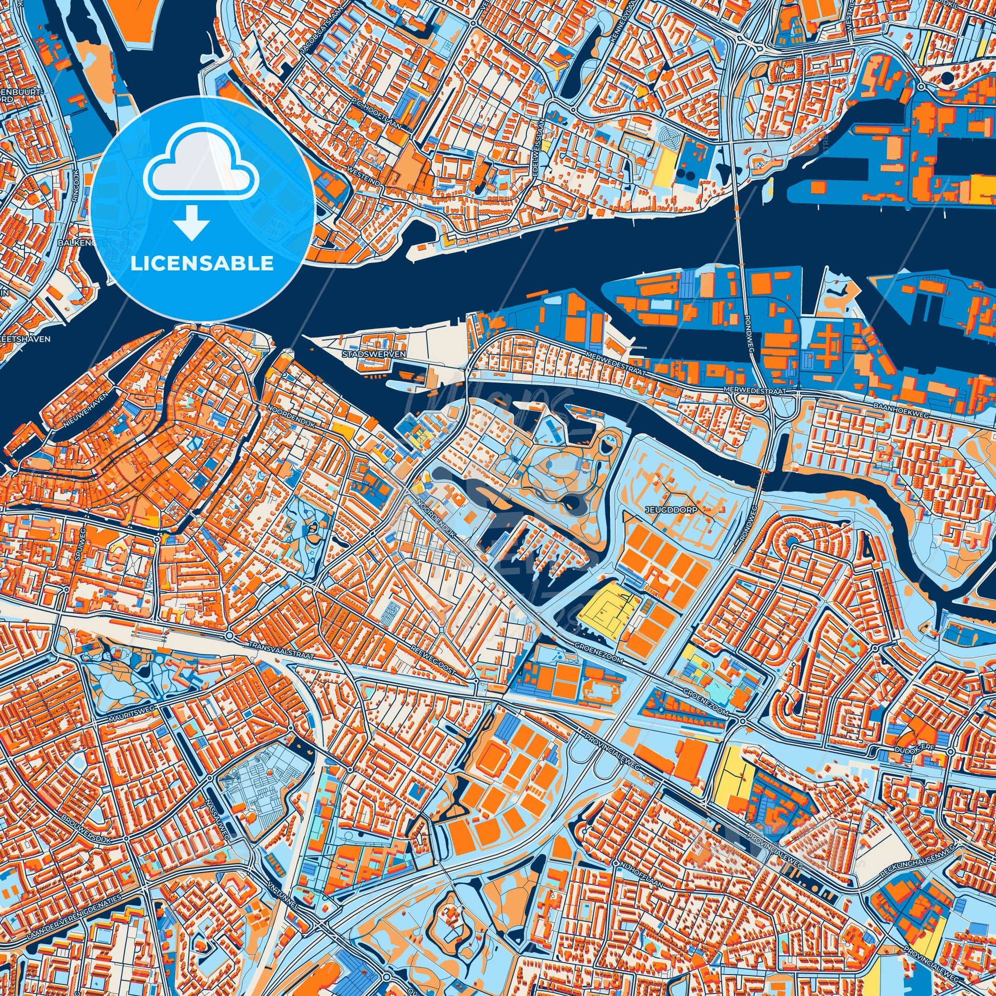 Colorful Dordrecht Street Map with Labels and Buildings