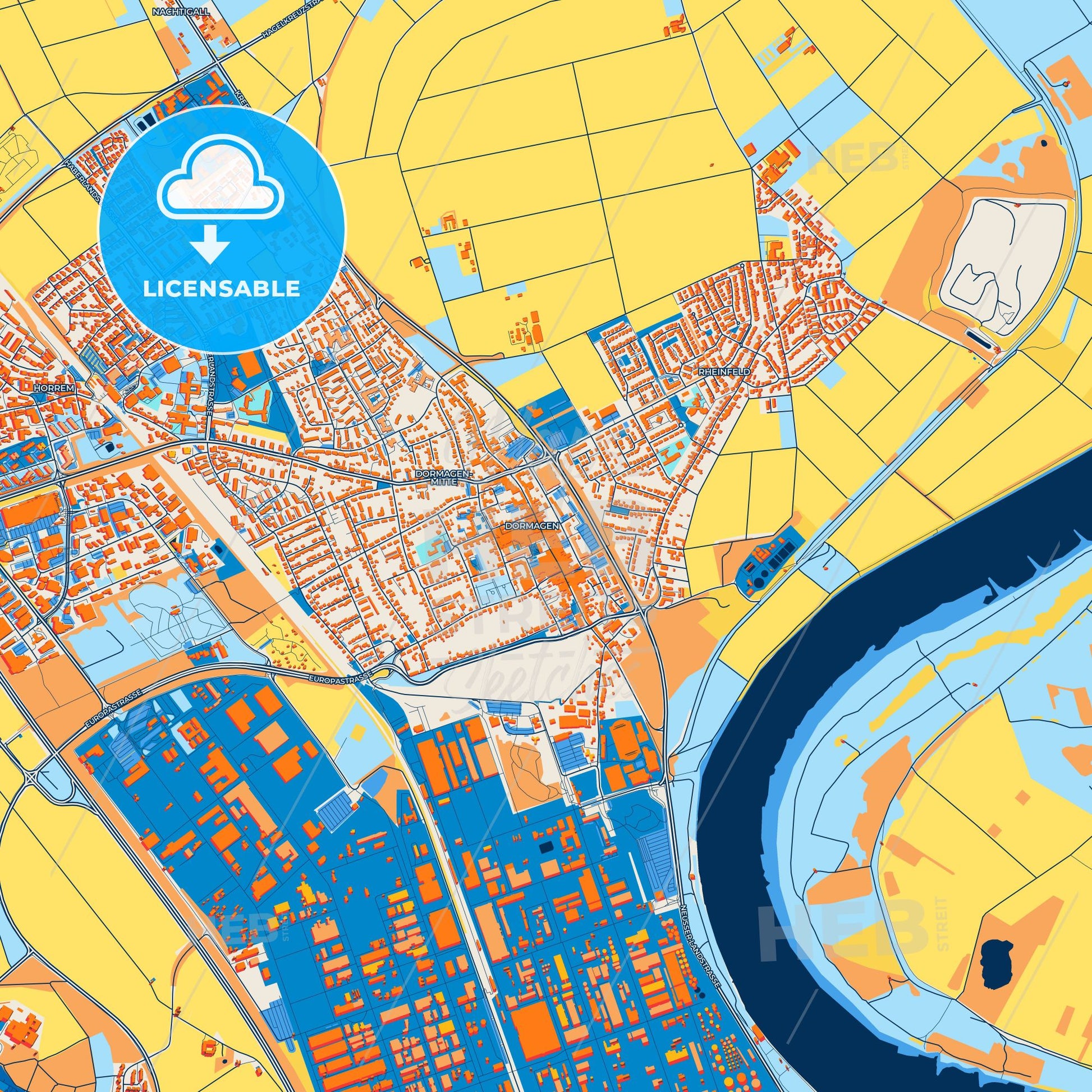 Colorful Dormagen Street Map with Labels and Buildings
