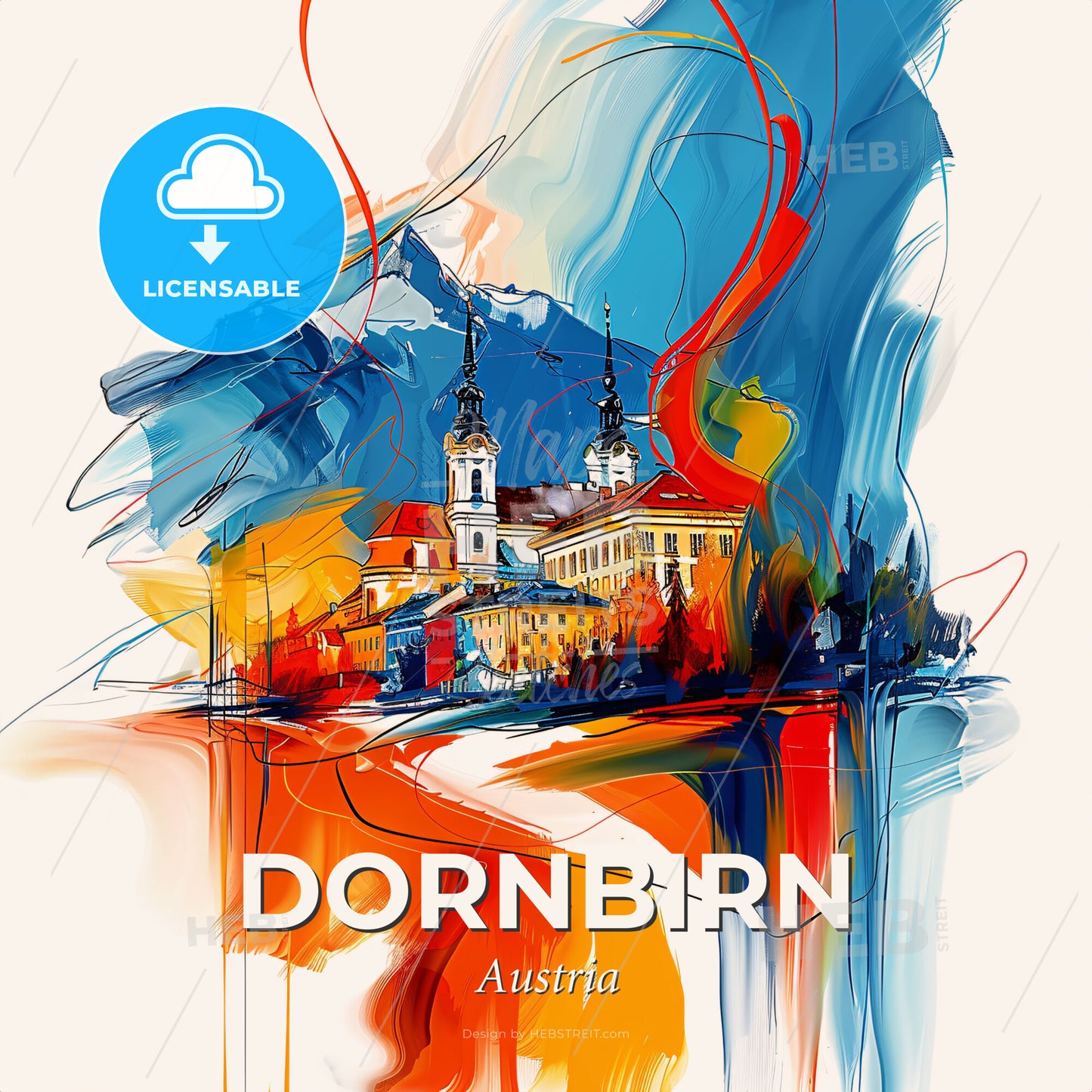 Vibrant Dornbirn, Austria - A Painting Of A Building - Square format print template
