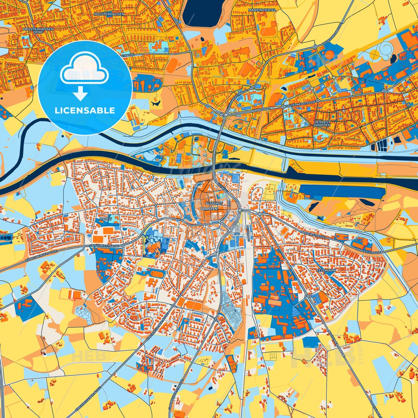 Colorful Dorsten Street Map with Labels and Buildings