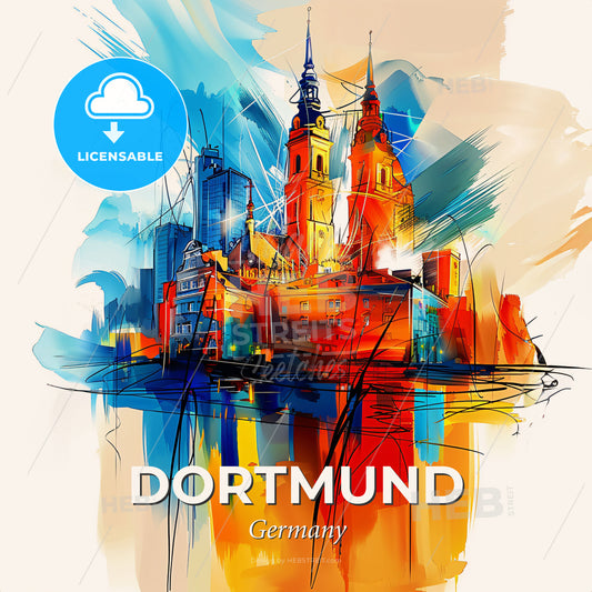 Vibrant Dortmund, Germany - A Painting Of A City - Square format print template