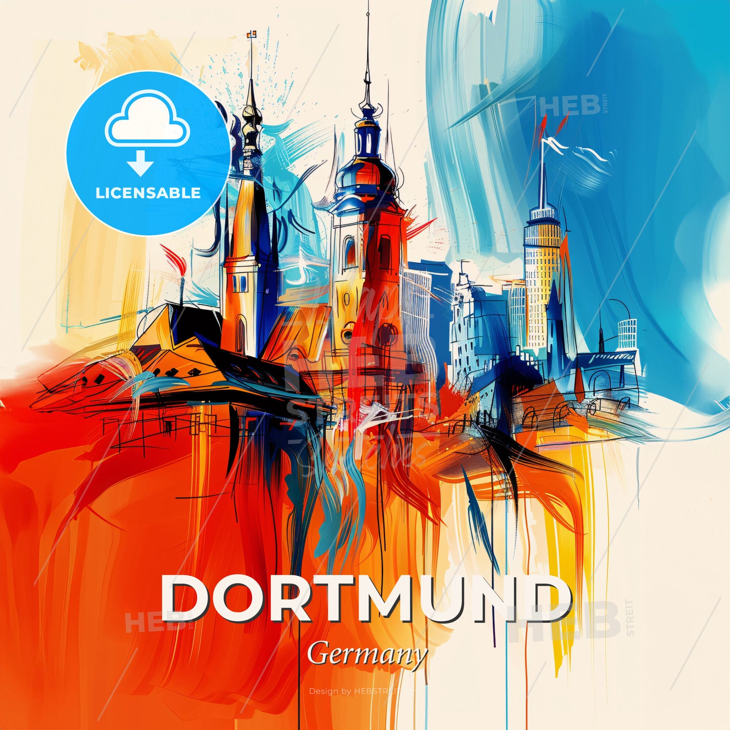 Vibrant Dortmund, Germany - A Painting Of A City - Square format print template