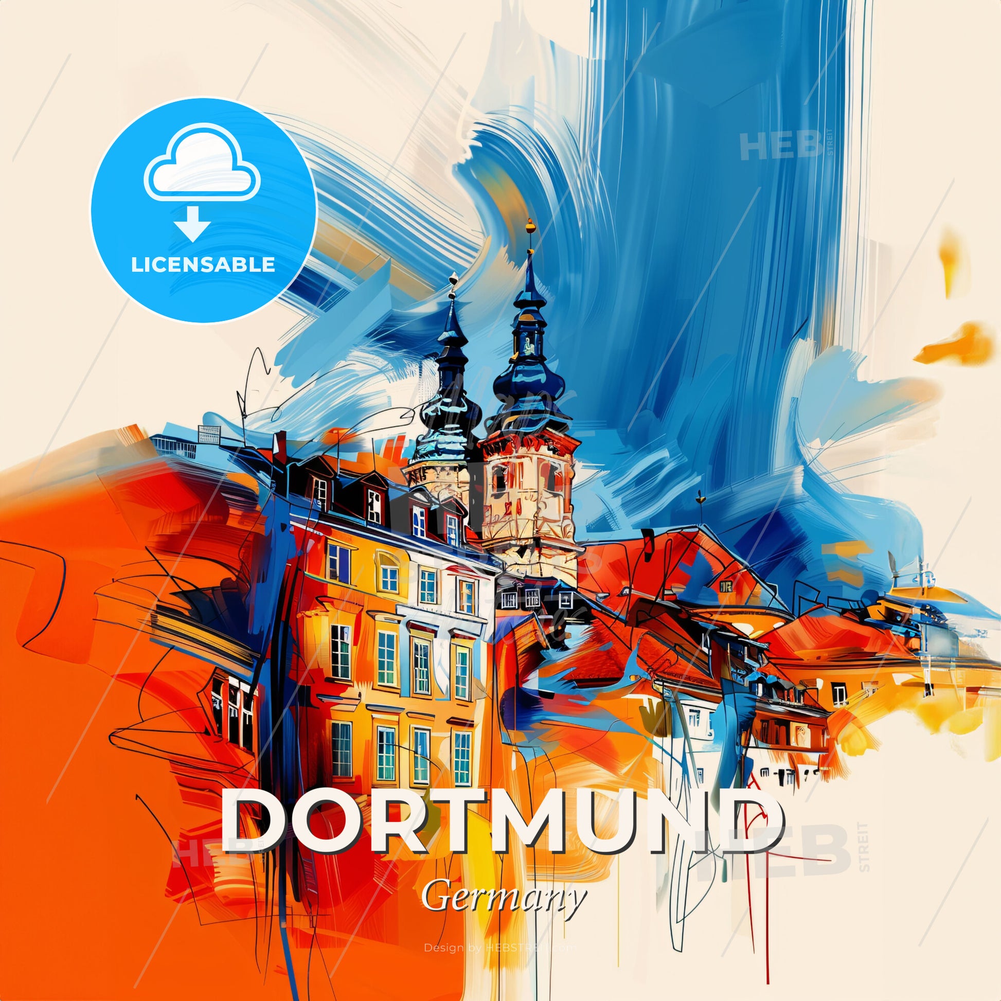 Vibrant Dortmund, Germany - A Painting Of A Building With Towers - Square format print template