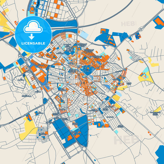 Colorful Dos Hermanas Street Map with Labels and Buildings