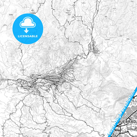 Dosquebradas, Colombia light map with streetnames, citynames and districts