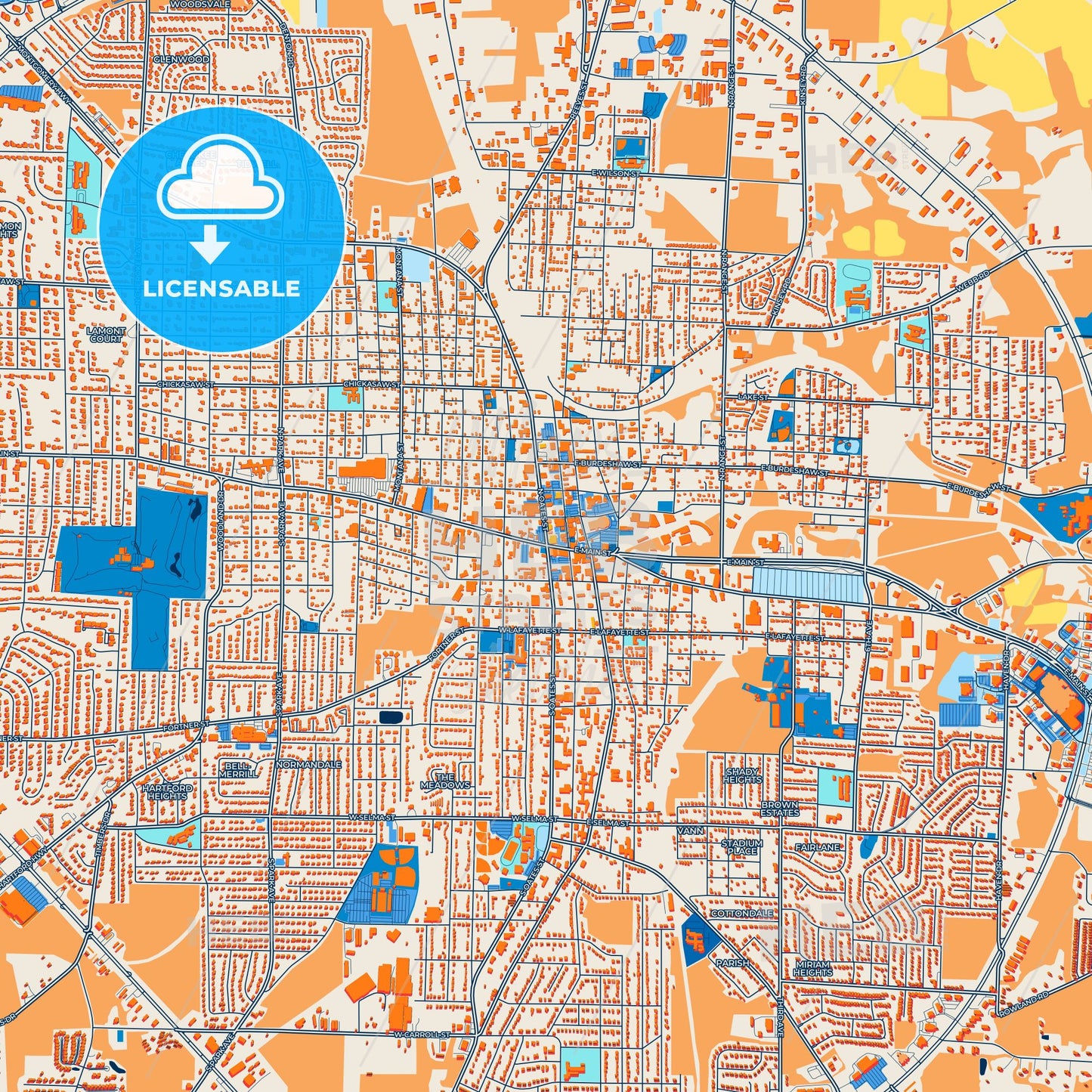 Colorful Dothan Street Map with Labels and Buildings