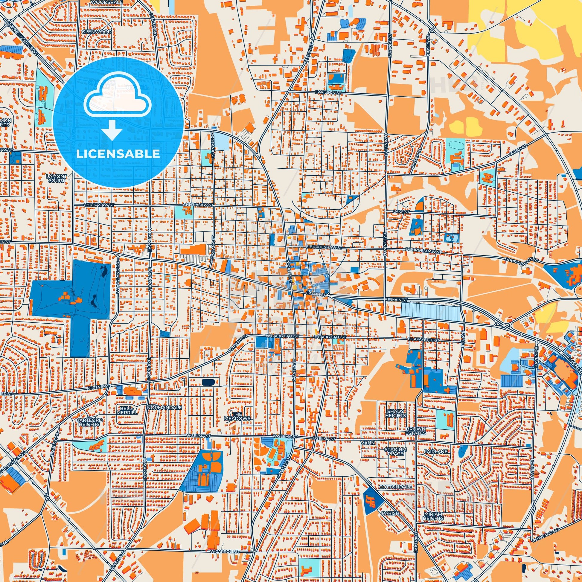 Colorful Dothan Street Map with Labels and Buildings