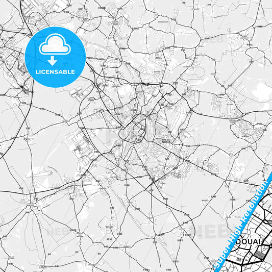 Douai, France light map with streetnames, citynames and districts