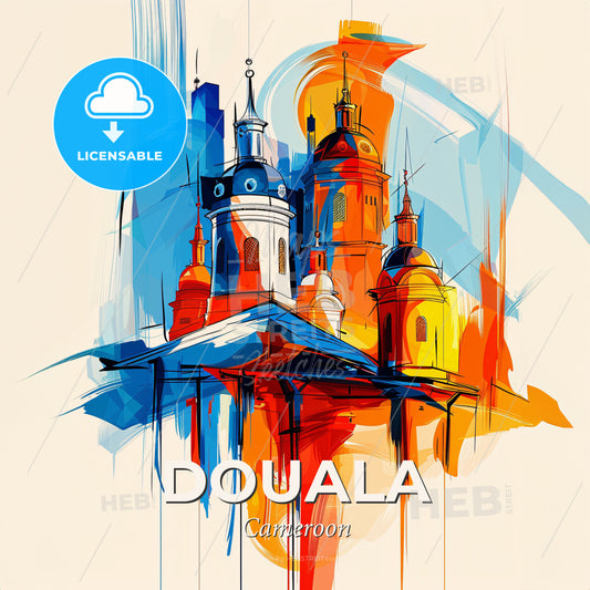 Vibrant Douala, Cameroon - A Colorful Painting Of A Building - Square format print template