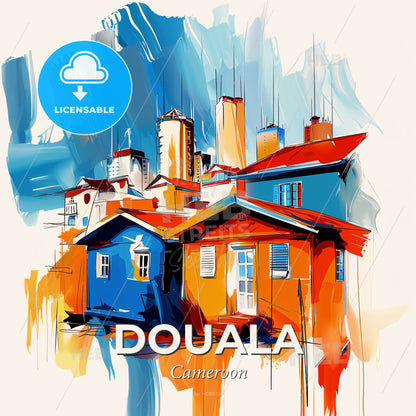 Vibrant Douala, Cameroon - A Painting Of A Group Of Buildings - Square format print template