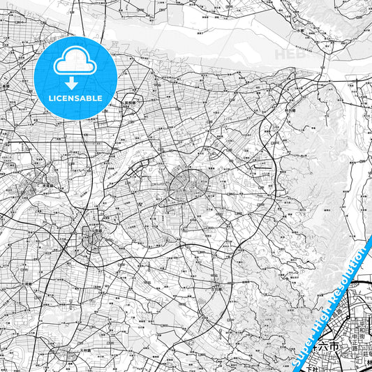 Douliu, Taiwan light map with streetnames, citynames and districts
