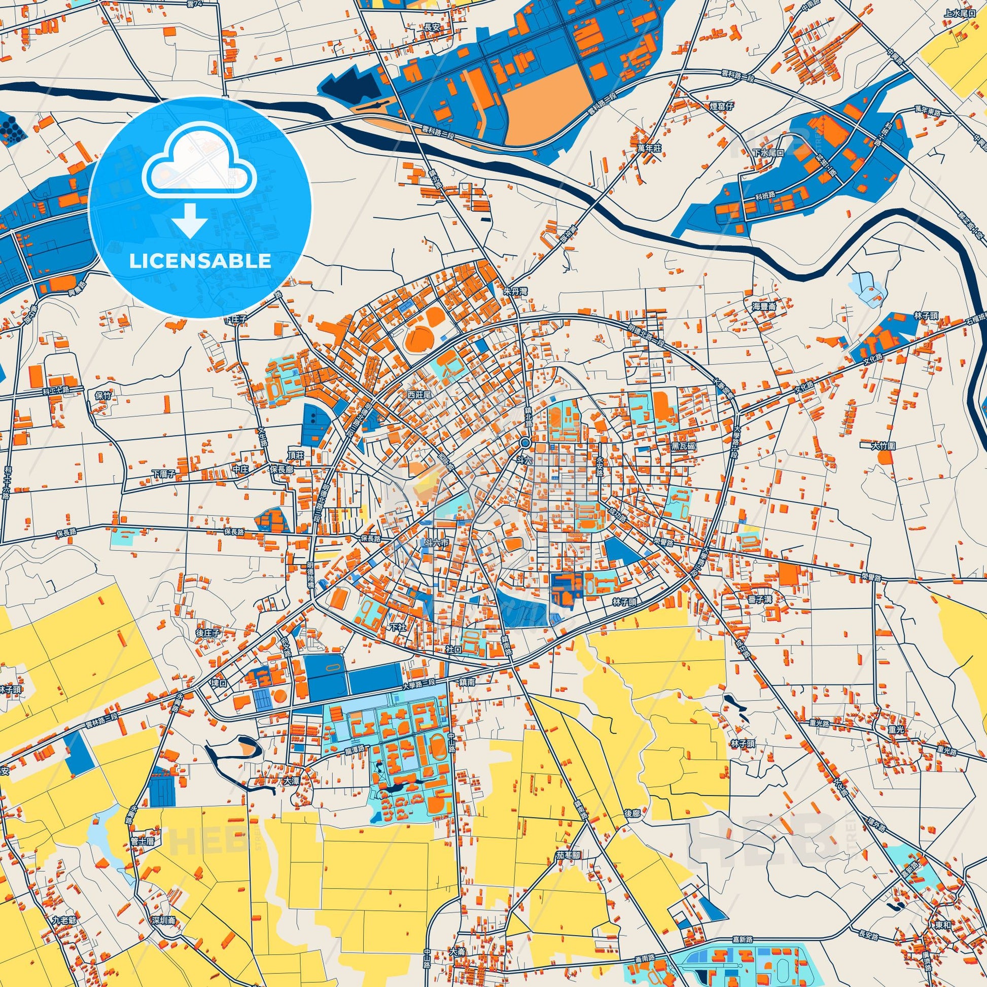 Colorful Douliu Street Map with Labels and Buildings