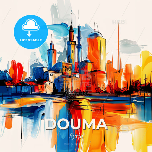 Vibrant Douma, Syria - A Painting Of A City - Square format print template