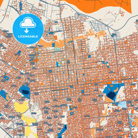 Colorful Dourados Street Map with Labels and Buildings