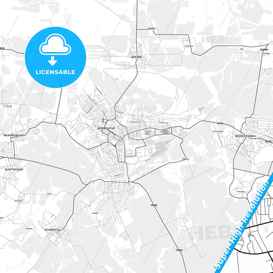 Dovzhansk, Ukraine light map with streetnames, citynames and districts