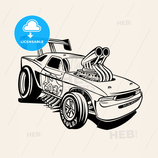 Drag Race Car - A Cartoon Car With A Large Engine