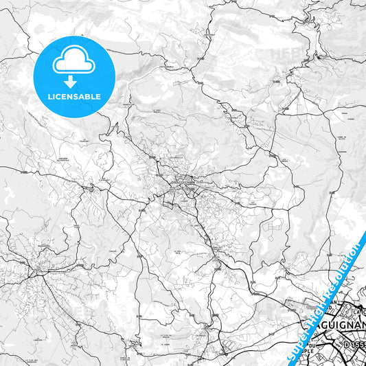 Draguignan, France light map with streetnames, citynames and districts