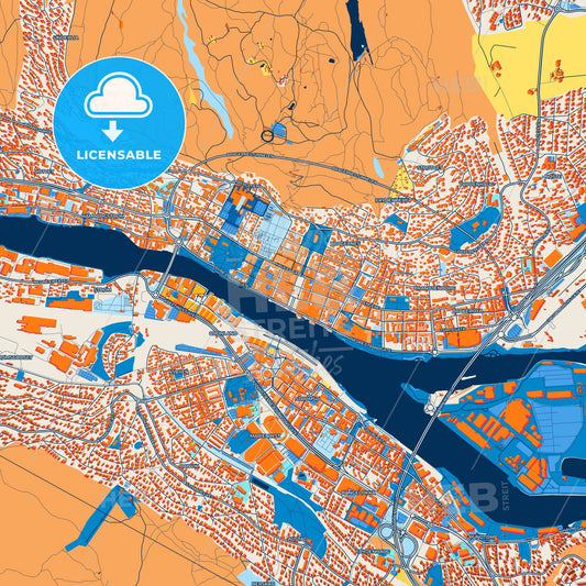 Colorful Drammen Street Map with Labels and Buildings