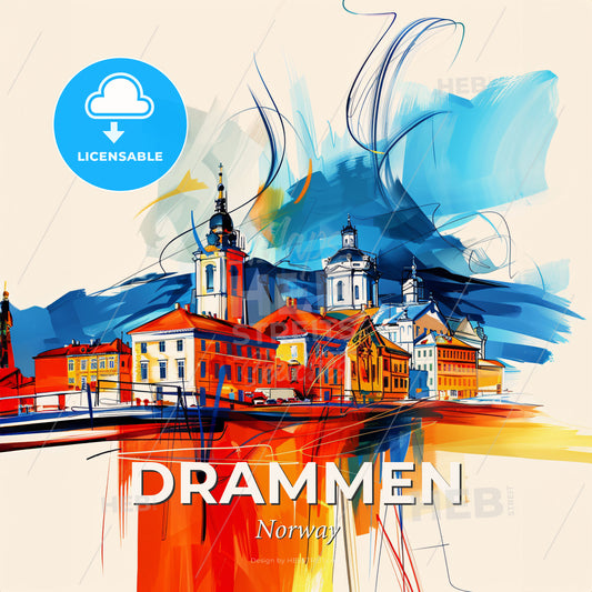 Vibrant Drammen, Norway - A Painting Of A City - Square format print template