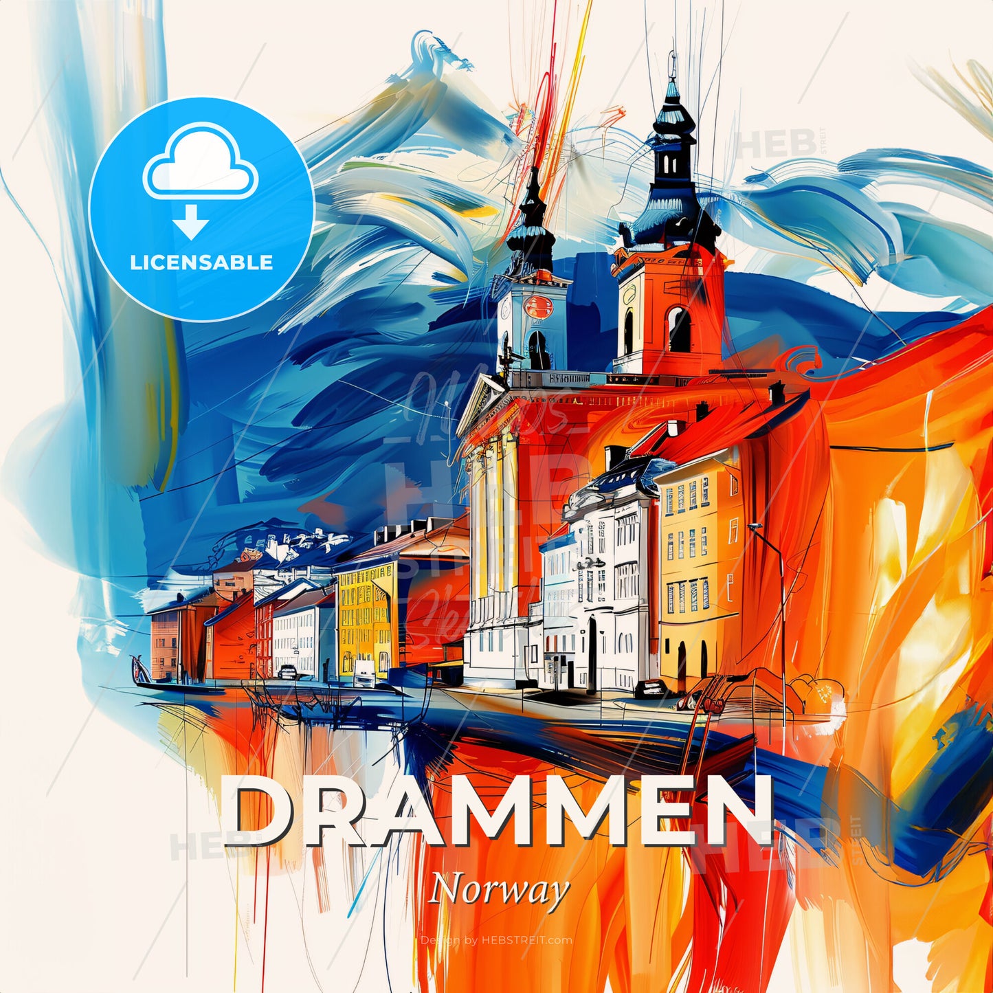 Vibrant Drammen, Norway - A Painting Of A City - Square format print template