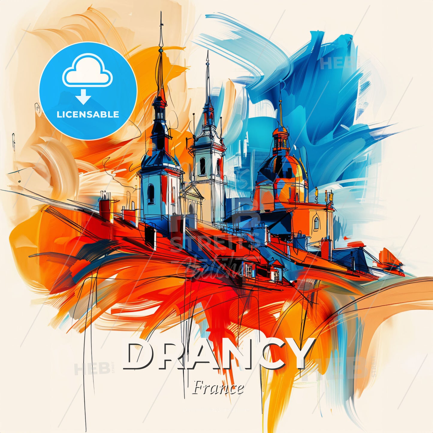 Vibrant Drancy, France - A Painting Of A Building - Square format print template